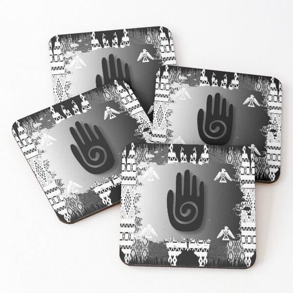 Item preview, Hopi Indian Healing Hand With Tribal Symbol Pattern In Black And White designed and sold by handsoftime2020.