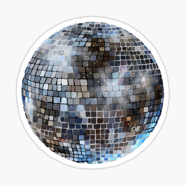 Sticker disco ball with lights - retro party background 