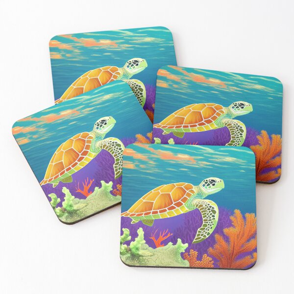 Item preview, turtle swimming over a coral reef designed and sold by Dicoart.