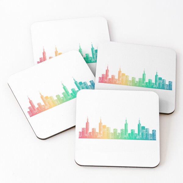 Item preview, Gradient Rainbow Bright Watercolor City Skyline Silhouette Design designed and sold by redbubbleart18.