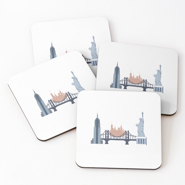 Item preview, Blue and Pink Colorful New York City Skyline Silhouette Graphic Design designed and sold by redbubbleart18.