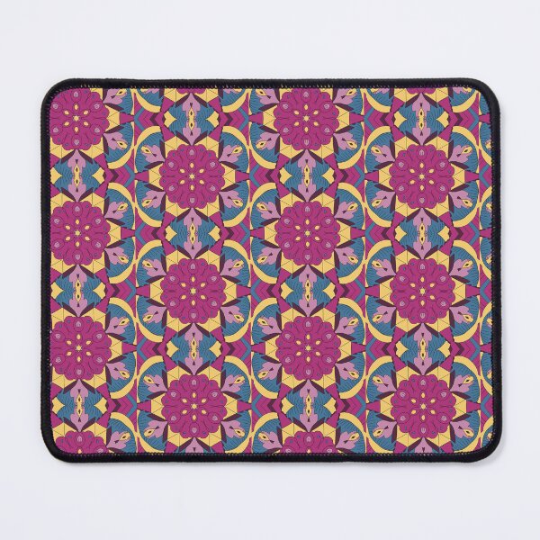 Item preview, Pink, cerulean, and yellow Mandela half-drop pattern  designed and sold by Jodi Mahaffey.