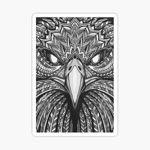 Aztec Eagle Face (Black and White) Sticker