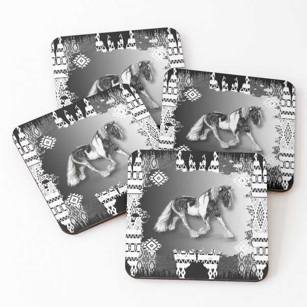 Item preview, Horse With With Tribal Symbols Pattern In Black And White designed and sold by handsoftime2020.