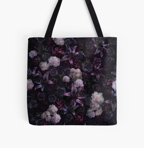 Midsummer Nights Dream #Dark Floral #Midnight #Black #Rose #Night All Over Print Tote Bag