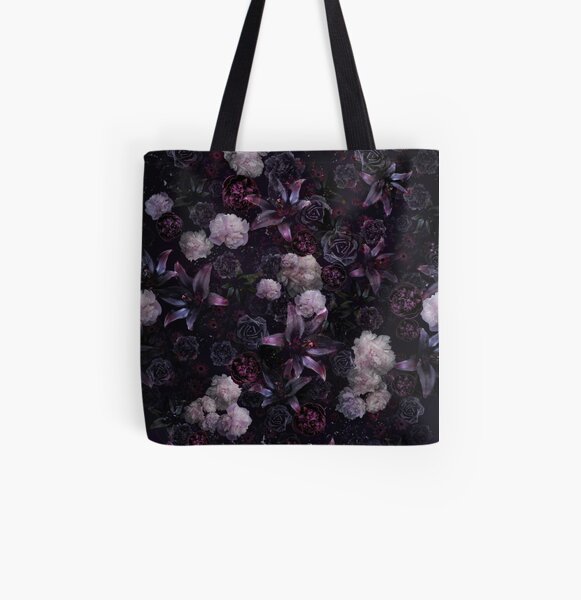 Midsummer Nights Dream #Dark Floral #Midnight #Black #Rose #Night All Over Print Tote Bag