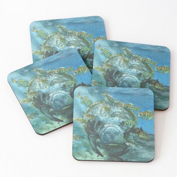 Item preview, A Caribbean manatee surrounded by sergeant fish designed and sold by Mint-Cloud-Art.