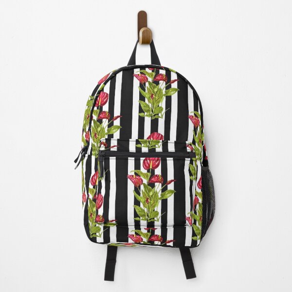 Item preview, anthuriums on Black and white stripes designed and sold by Faerieglen.