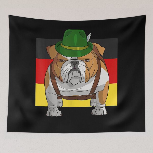 Artikelvorschau, Englische Bulldogge Oktoberfest Lederhosen Alpin Hut Prost entworfen und verkauft von GomeThomas.