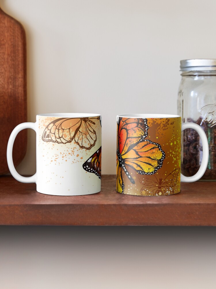 Monarch Butterfly Glass Coffee Mug, Butterfly Mason Jar Cup