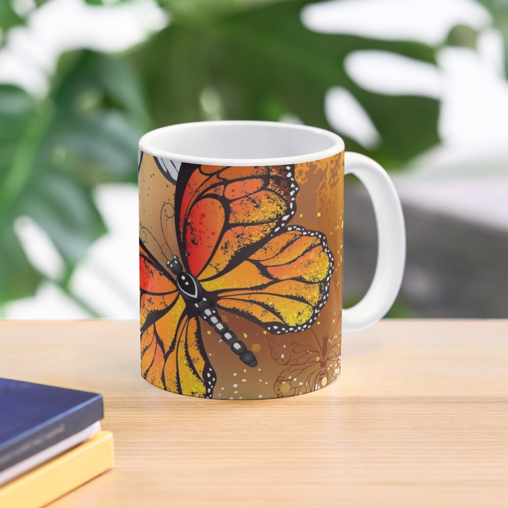 Monarch Butterfly Glass Coffee Mug, Butterfly Mason Jar Cup