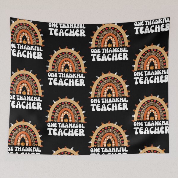 Item preview, One Thankful Teacher Thanksgiving Groovy Fall Autumn Leopard designed and sold by GravitiTees.