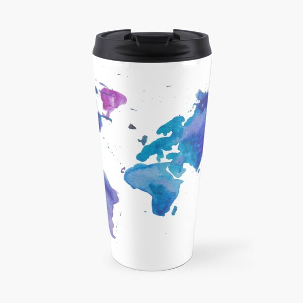 Watercolor Map of the World Travel Mug