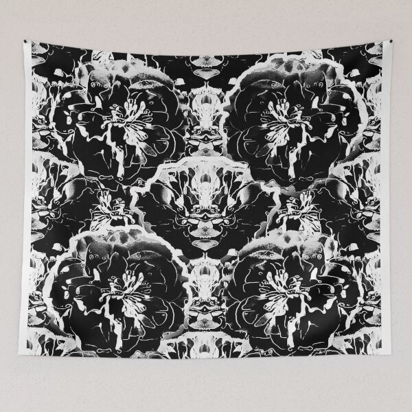 Item preview, peonies, black, large, monochrome, minimalism, white, black. black background, white lines designed and sold by Maria Mihailova.