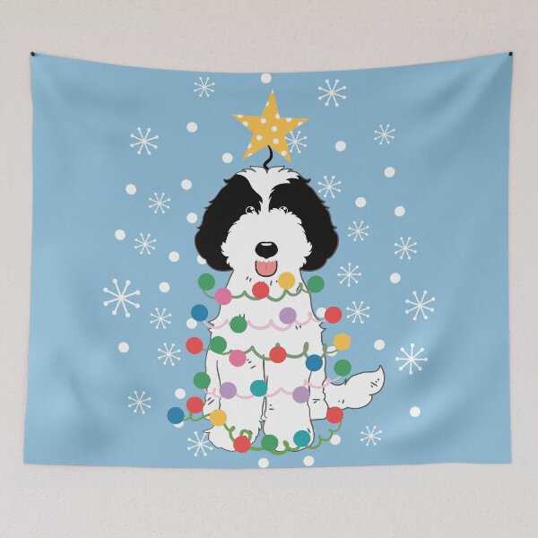 Item preview, Labradoodle Christmas Tree - Black and White 1 designed and sold by Lulupainting.