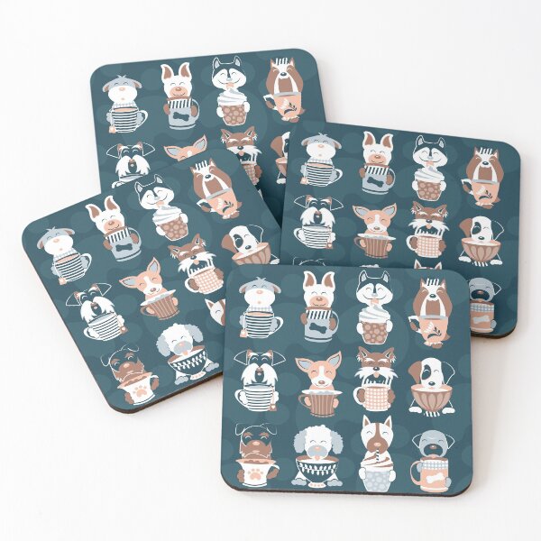 Item preview, Doggie Coffee and Tea Time 2 // navy blue background designed and sold by SelmaCardoso.
