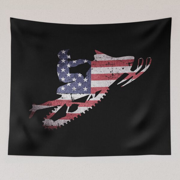 Item preview, American flag snowmobiler | Man on Snowmobile America flag designed and sold by GPODdesign.