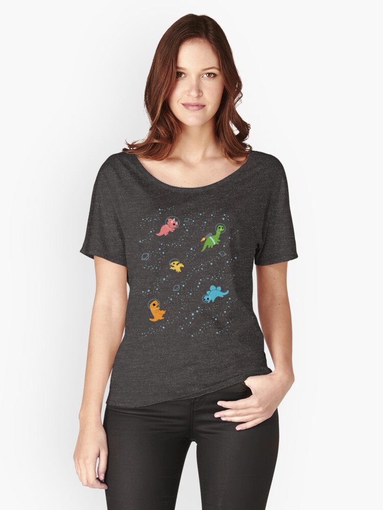 Thumbnail 1 of 3, Relaxed Fit T-Shirt, Dinosaurs In Space Pattern designed and sold by KristyKate.