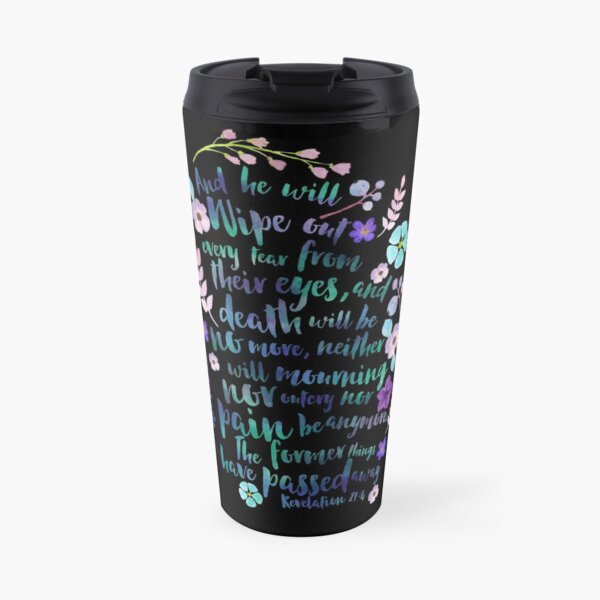 Revelation 21:4 (Purple Flowers) Travel Coffee Mug