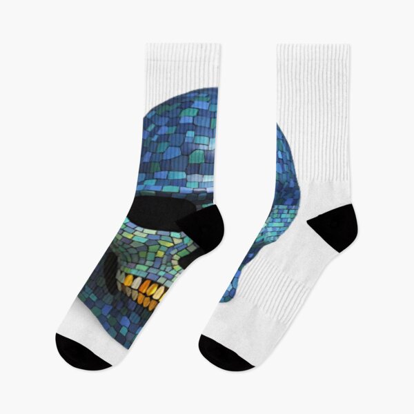 Item preview, Blue skull mask in mosaic style with multicolored teeth designed and sold by ErisMerch.