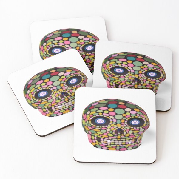 Item preview, Skull mask with round luminous eyes multi-colored round patterns with multi-colored teeth  designed and sold by ErisMerch.