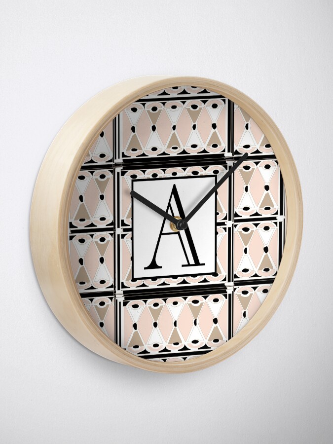 Alternate view of 1920s Pink Champagne Deco Monogram letter A Clock