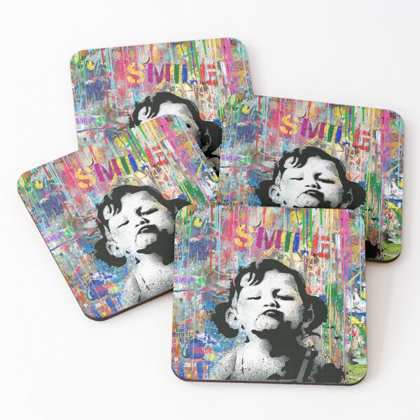 Item preview, Banksy SMILE  Street Art Graffiti Quote Girl Not Smiling Pop Art Mashup designed and sold by WE-ARE-BANKSY.