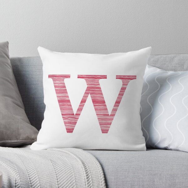 Letter W Red Watercolor Stripes Initial Monogram Throw Pillow