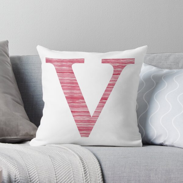 Letter V Red Watercolor Stripes Initial Monogram Throw Pillow