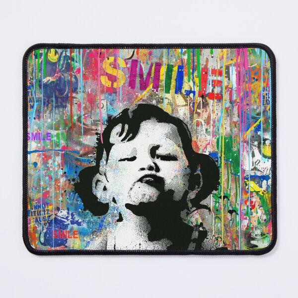 Item preview, Banksy SMILE  Street Art Graffiti Quote Girl Not Smiling Pop Art Mashup designed and sold by WE-ARE-BANKSY.