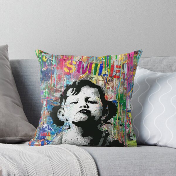 Item preview, Banksy SMILE  Street Art Graffiti Quote Girl Not Smiling Pop Art Mashup designed and sold by WE-ARE-BANKSY.