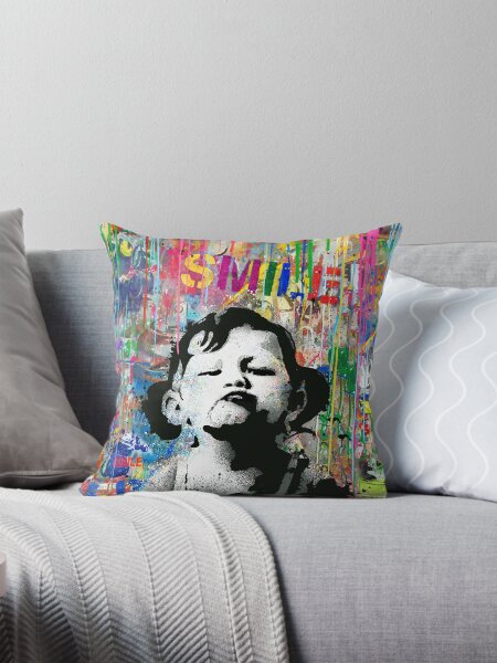 Item preview, Banksy SMILE  Street Art Graffiti Quote Girl Not Smiling Pop Art Mashup designed and sold by WE-ARE-BANKSY.