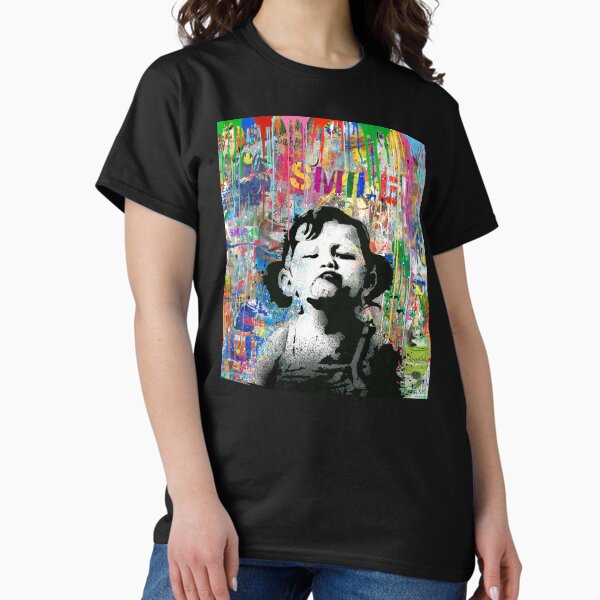 Item preview, Banksy SMILE  Street Art Graffiti Quote Girl Not Smiling Pop Art Mashup designed and sold by WE-ARE-BANKSY.