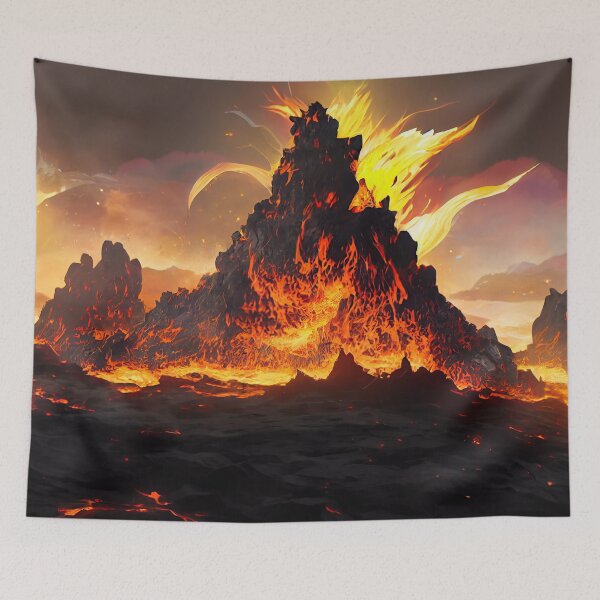Item preview, Burning Flaming Volcano- Genshin Impact Element Fire Pyro - 4K Wallapaer Landscape designed and sold by Fregoulix.