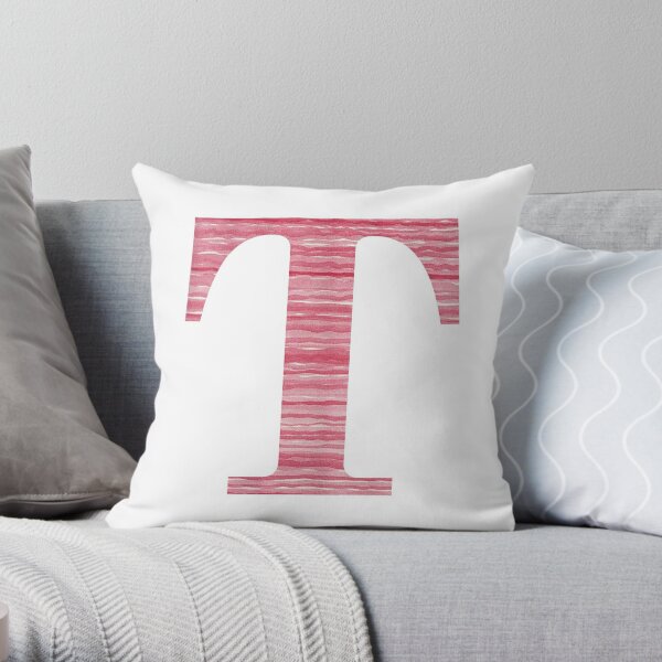 Letter T Red Watercolor Stripes Initial Monogram Throw Pillow