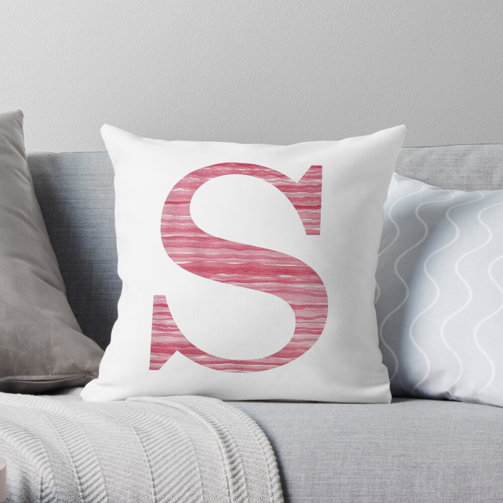 Letter S Red Watercolor Stripes Initial Monogram Throw Pillow