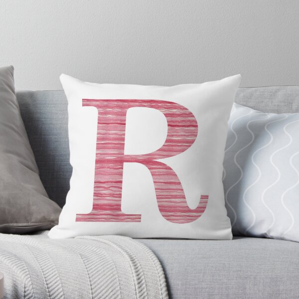 Letter R Red Watercolor Stripes Initial Monogram Throw Pillow