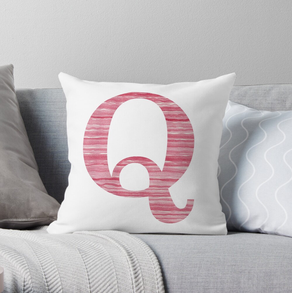 Letter Q Red Watercolor Stripes Initial Monogram Throw Pillow