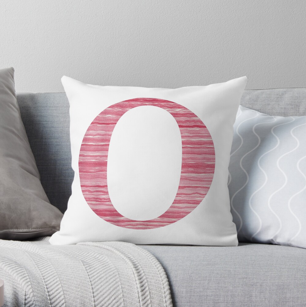 Letter O Red Watercolor Stripes Initial Monogram Throw Pillow