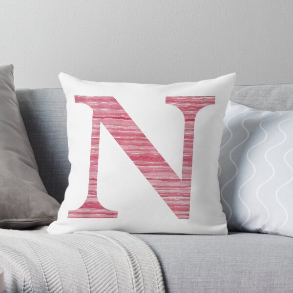 Letter N Red Watercolor Stripes Initial Monogram Throw Pillow