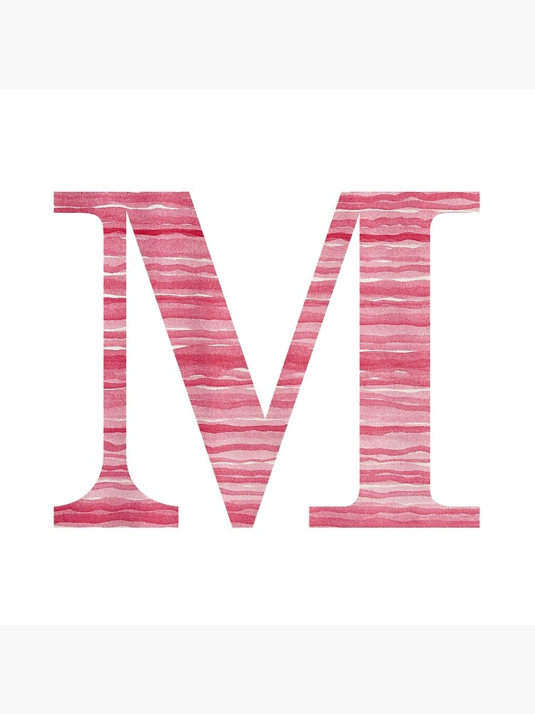 Letter M Red Watercolor Stripes Initial Monogram by theartofvikki