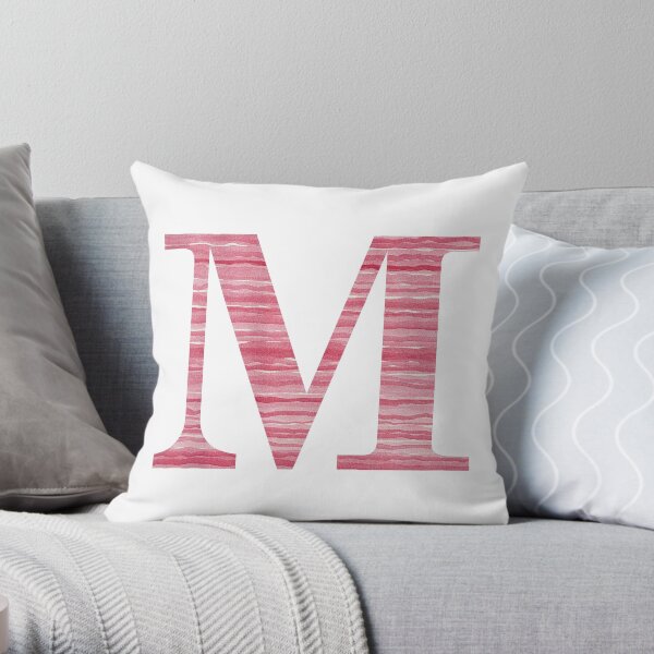 Letter M Red Watercolor Stripes Initial Monogram Throw Pillow