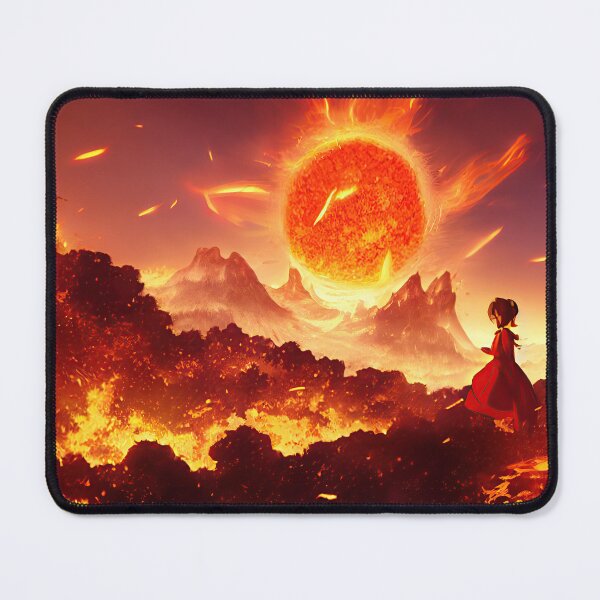 Item preview, Burning Sun Girl -  4K Wallpaper Landscape of Volcano Lava Fire and Flames, Pyro designed and sold by Fregoulix.
