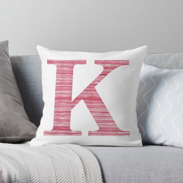 Letter K Red Watercolor Stripes Initial Monogram Throw Pillow
