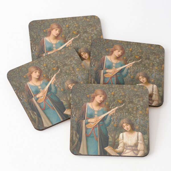 Item preview, Medieval Ladies reading and playing the Lute designed and sold by Vintage Designs +.