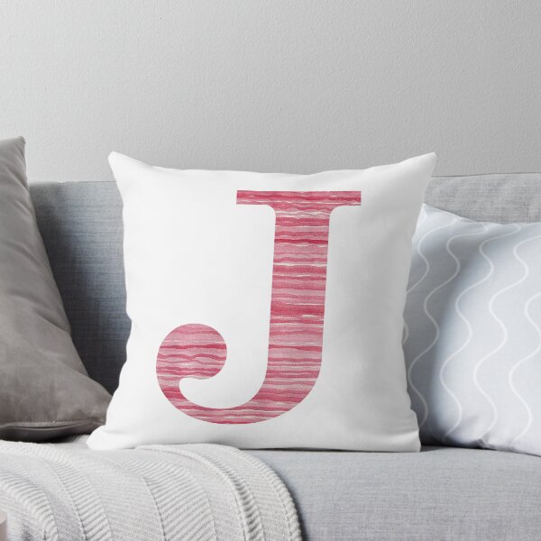 Letter J Red Watercolor Stripes Initial Monogram Throw Pillow