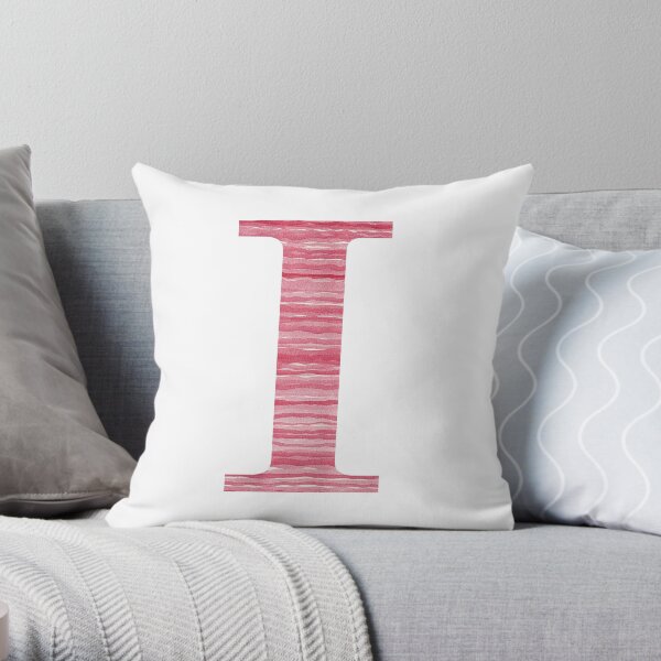 Letter I Red Watercolor Stripes Initial Monogram Throw Pillow