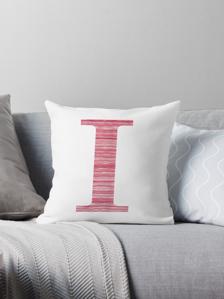 Thumbnail 1 of 3, Throw Pillow, Letter I Red Watercolor Stripes Initial Monogram designed and sold by theartofvikki.