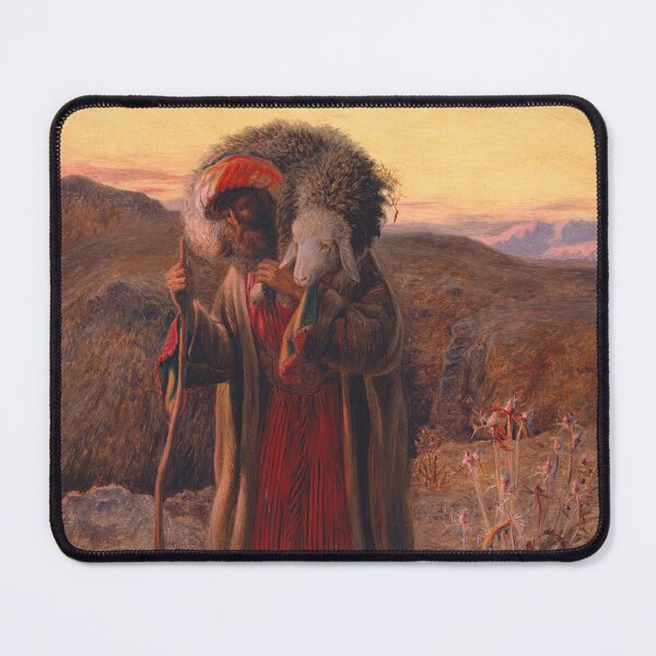 Item preview, Pre-Raphaelite painting old wandering man with sheep designed and sold by Vintage Designs +.