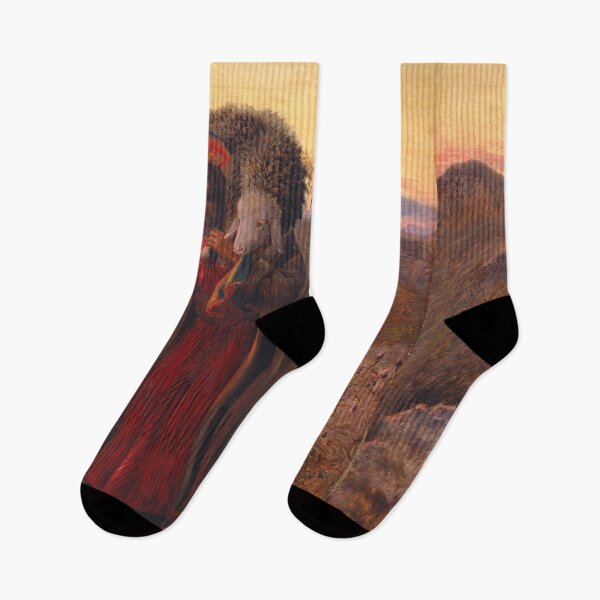 Item preview, Pre-Raphaelite painting old wandering man with sheep designed and sold by Vintage Designs +.